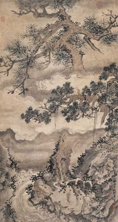 张宏 辛巳（1641年）作 暮云春树 立轴